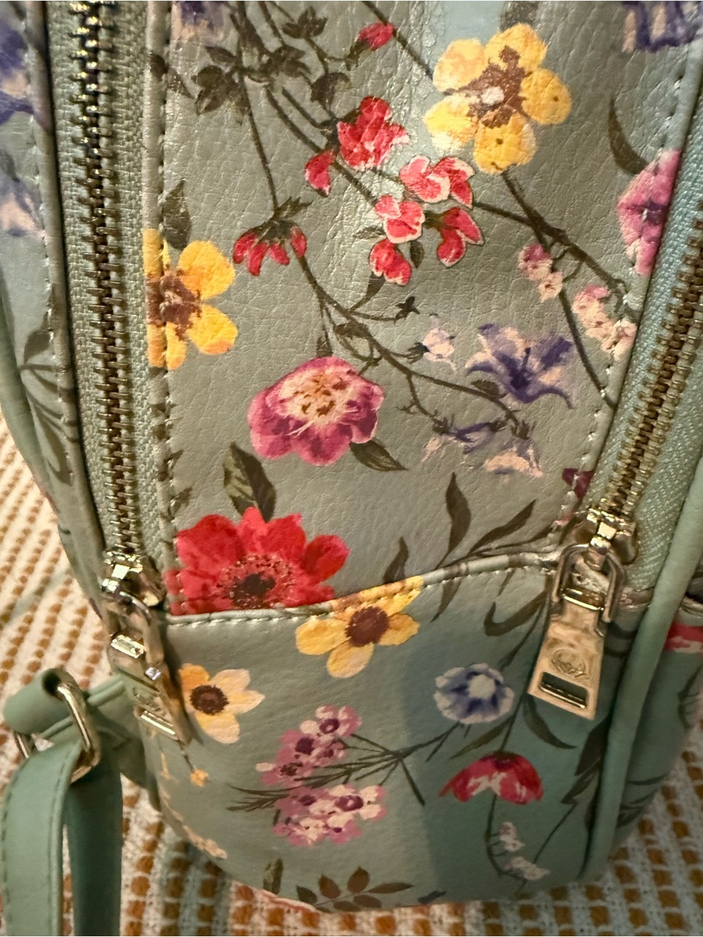 Big Buddha Mint Green Floral Mini Backpack with Gold Hardware - Picture 6 of 10